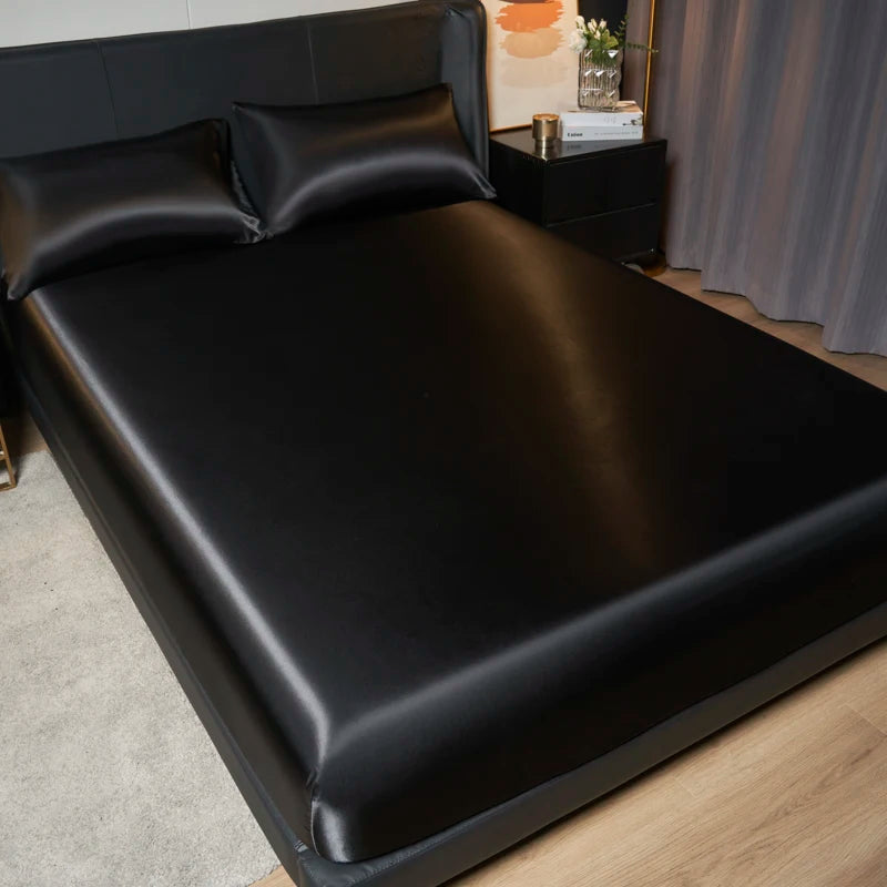 Luxury Satin Fitted Sheet Set - 35cm Height, King/Queen Size, Includes 2 Pillowcases, Timeless Elegance for Discerning Sleep