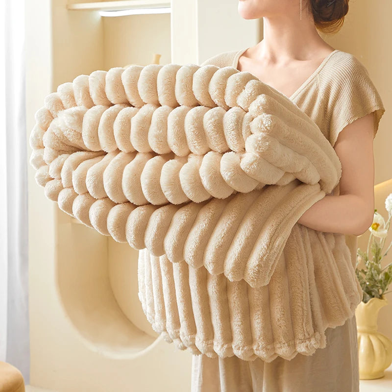 Ribbed Fleece Blanket – Soft Warm Plush Throw for Twin/Full/Queen/King Bed, Sofa & Home Decor