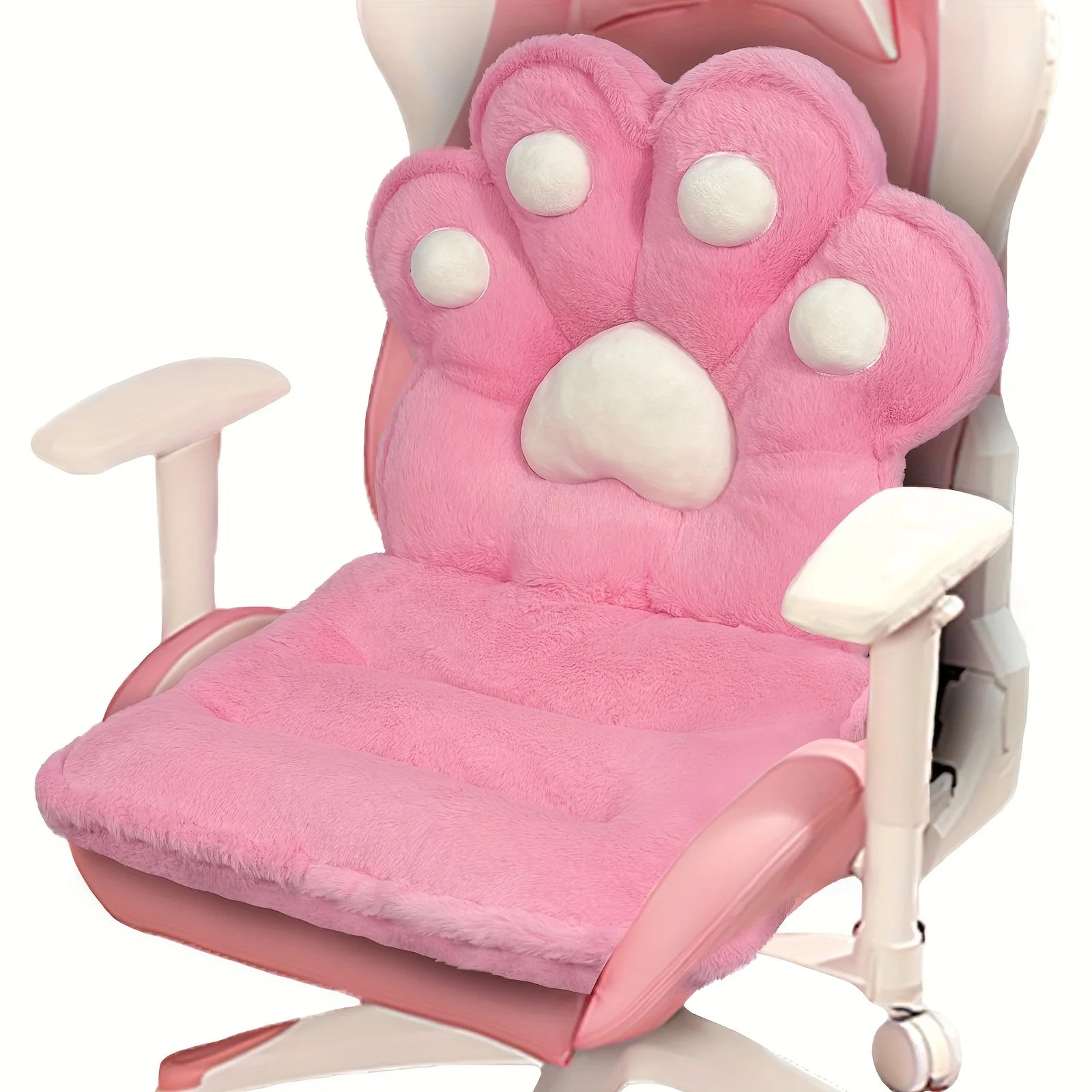 L-Shape Cat Paw Cushion, Soft Chair Pillow Kawaii Chair Cushions, Faux Rabbit Fur Gaming Chair Cushion for Gamer Girl Gifts