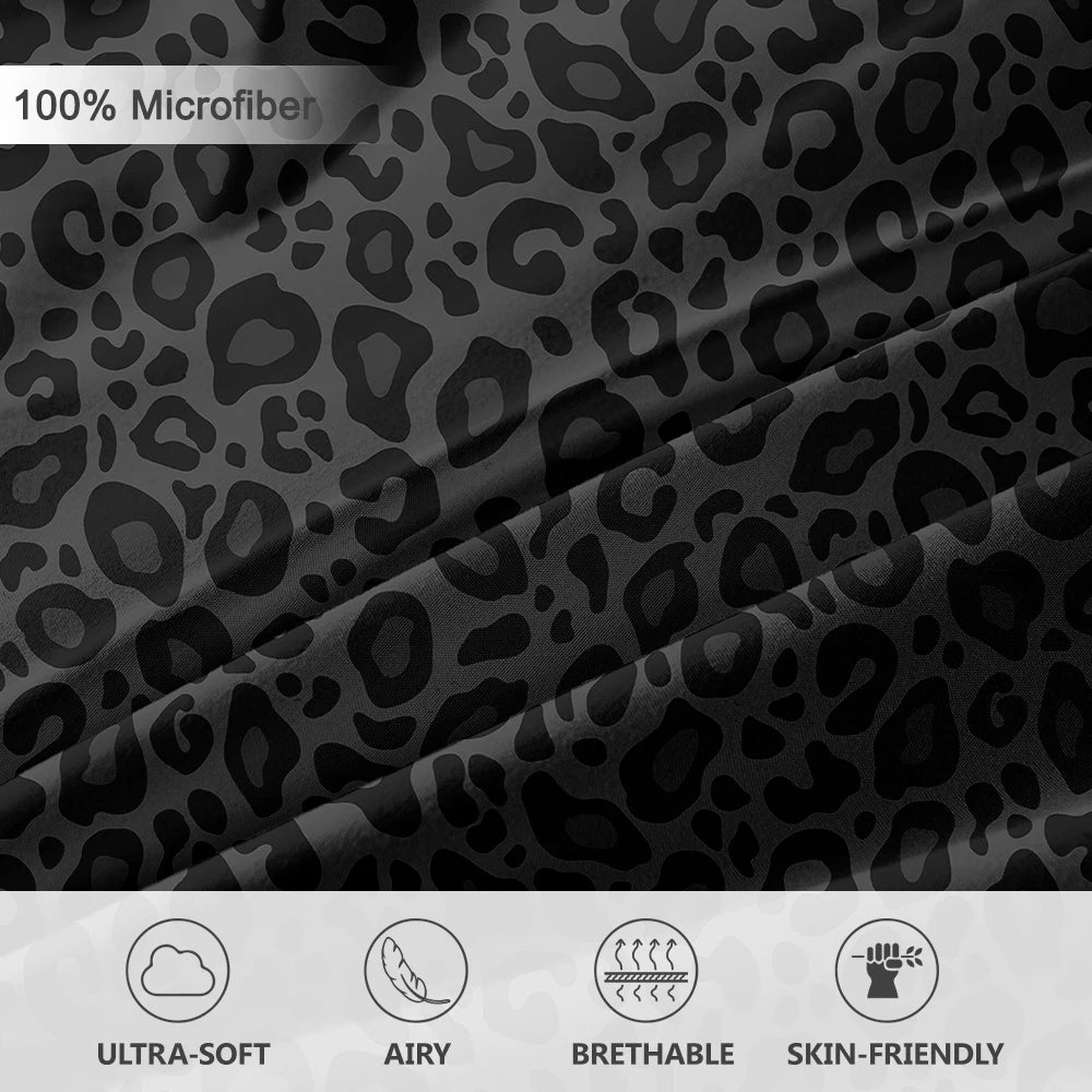 3PCS Black Leopard Print Bedding Set – Soft & Breathable Animal Print Bed Set, Twin/Full/Queen/King, Gift Idea