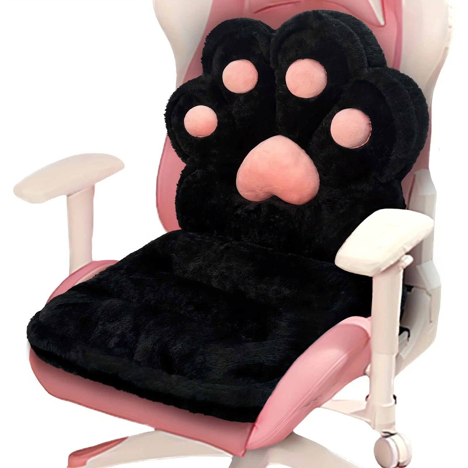 L-Shape Cat Paw Cushion, Soft Chair Pillow Kawaii Chair Cushions, Faux Rabbit Fur Gaming Chair Cushion for Gamer Girl Gifts