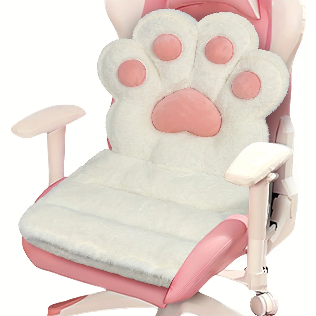 L-Shape Cat Paw Cushion, Soft Chair Pillow Kawaii Chair Cushions, Faux Rabbit Fur Gaming Chair Cushion for Gamer Girl Gifts