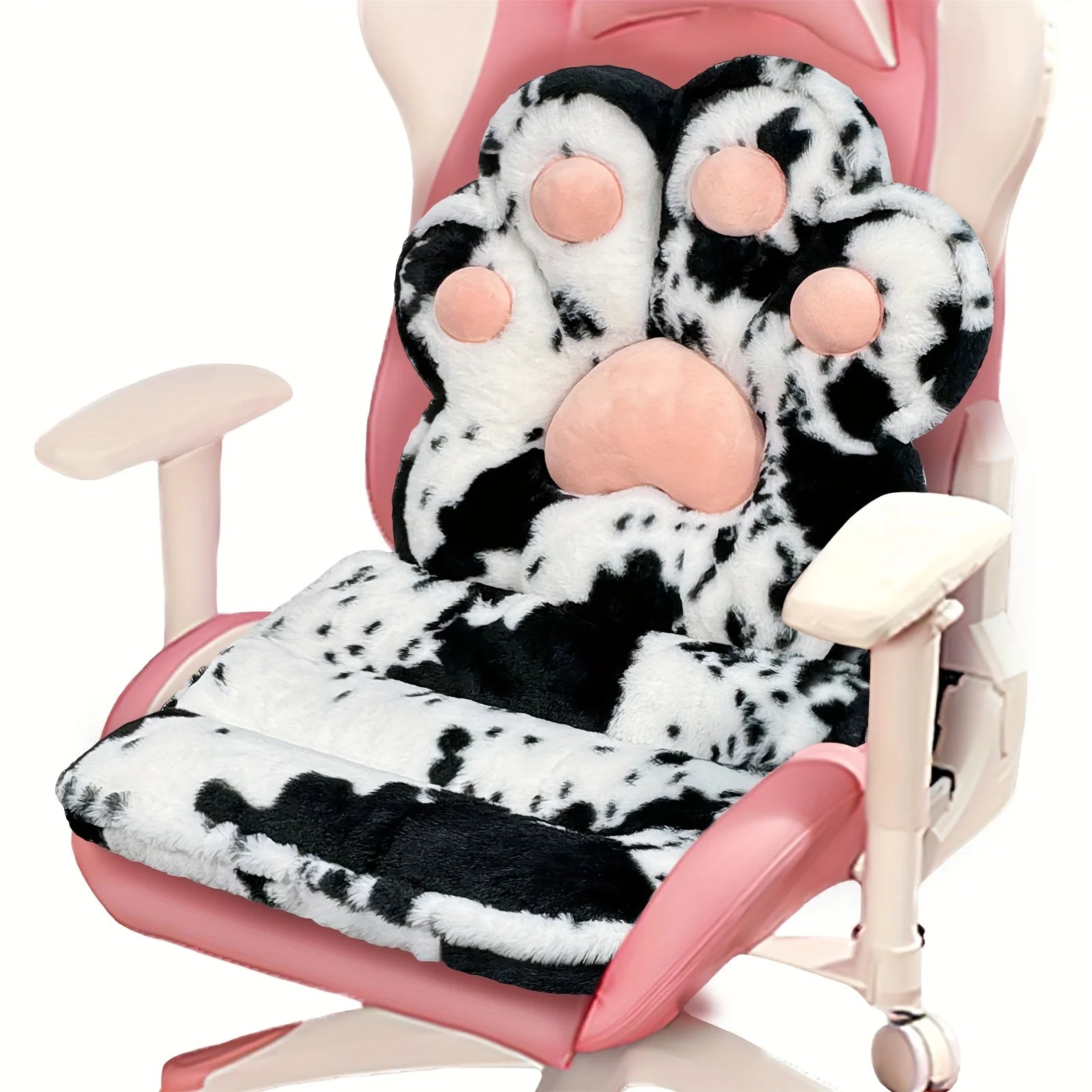 L-Shape Cat Paw Cushion, Soft Chair Pillow Kawaii Chair Cushions, Faux Rabbit Fur Gaming Chair Cushion for Gamer Girl Gifts