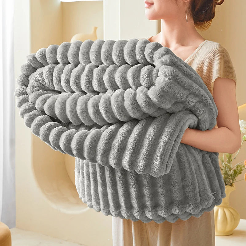 Ribbed Fleece Blanket – Soft Warm Plush Throw for Twin/Full/Queen/King Bed, Sofa & Home Decor
