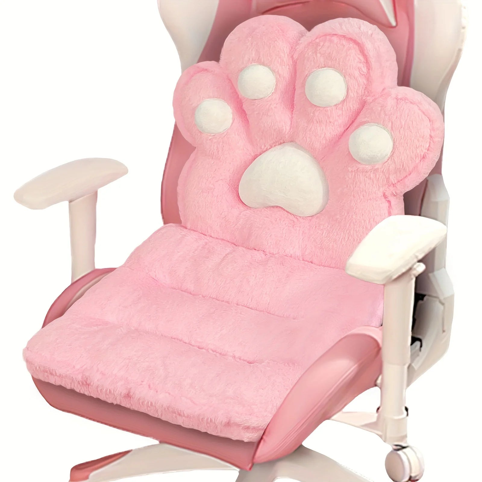 L-Shape Cat Paw Cushion, Soft Chair Pillow Kawaii Chair Cushions, Faux Rabbit Fur Gaming Chair Cushion for Gamer Girl Gifts
