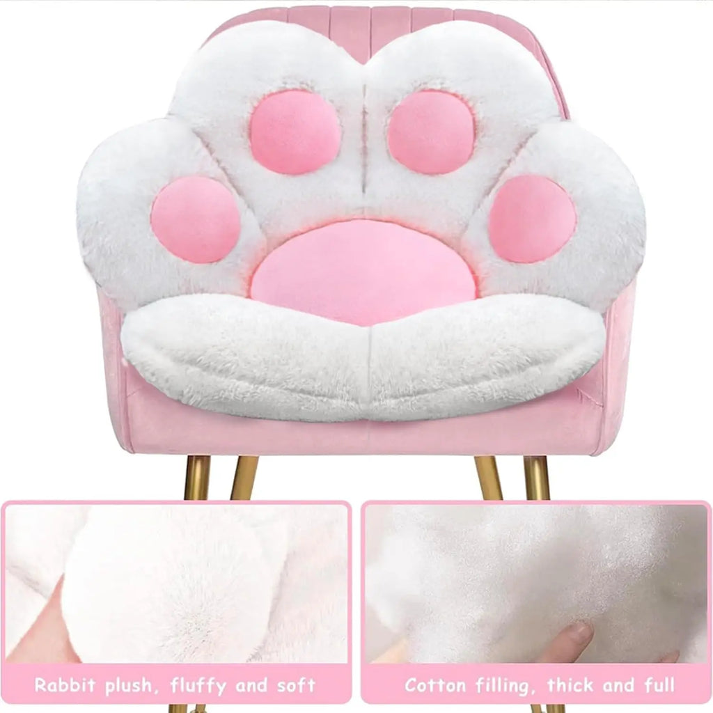 Cat Paw Plush Seat Cushion 28"x24" Kawaii Gaming Chair Pillow for Gamer Girl, Worker & Room Decor (White)