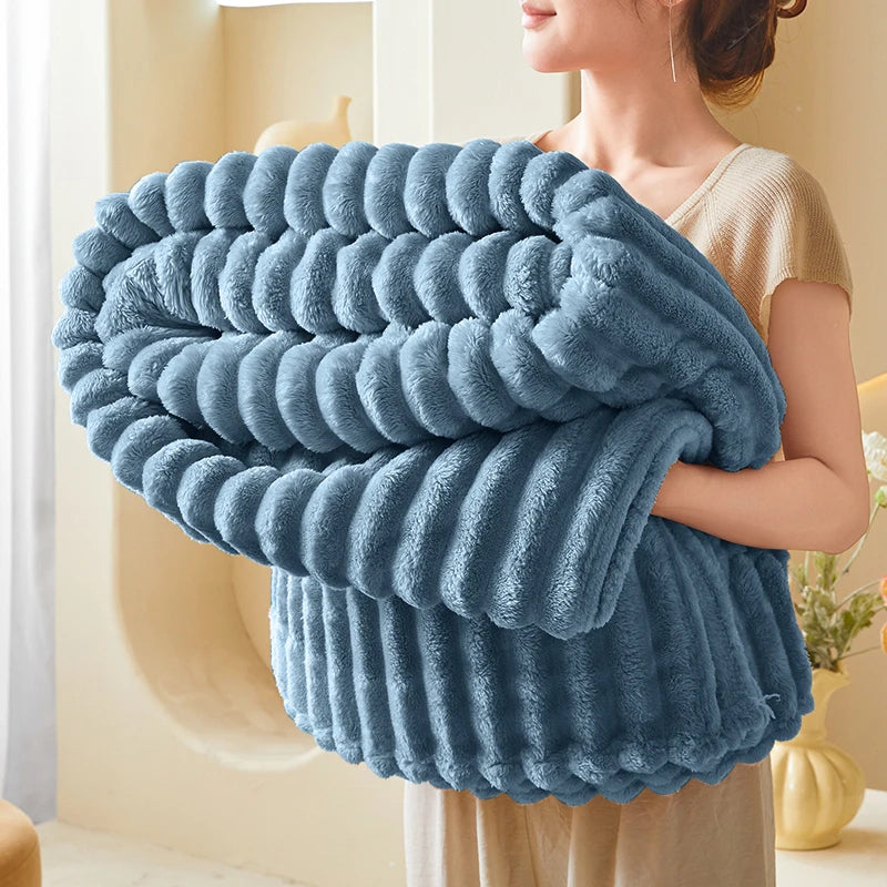 Ribbed Fleece Blanket – Soft Warm Plush Throw for Twin/Full/Queen/King Bed, Sofa & Home Decor
