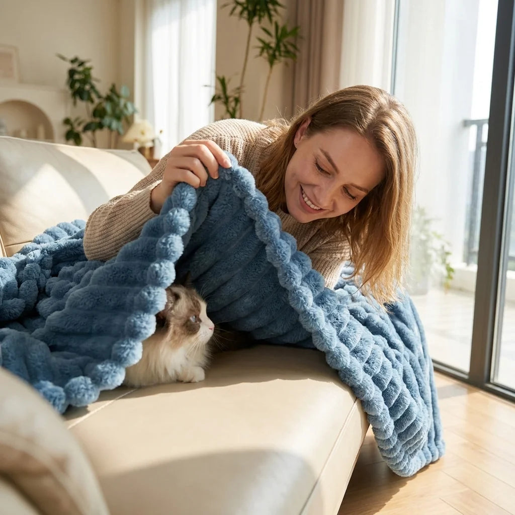 Ribbed Fleece Blanket – Soft Warm Plush Throw for Twin/Full/Queen/King Bed, Sofa & Home Decor