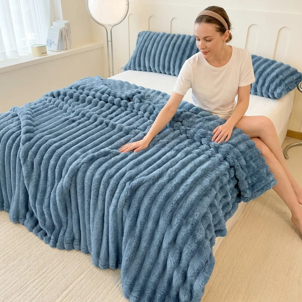 Ribbed Fleece Blanket – Soft Warm Plush Throw for Twin/Full/Queen/King Bed, Sofa & Home Decor