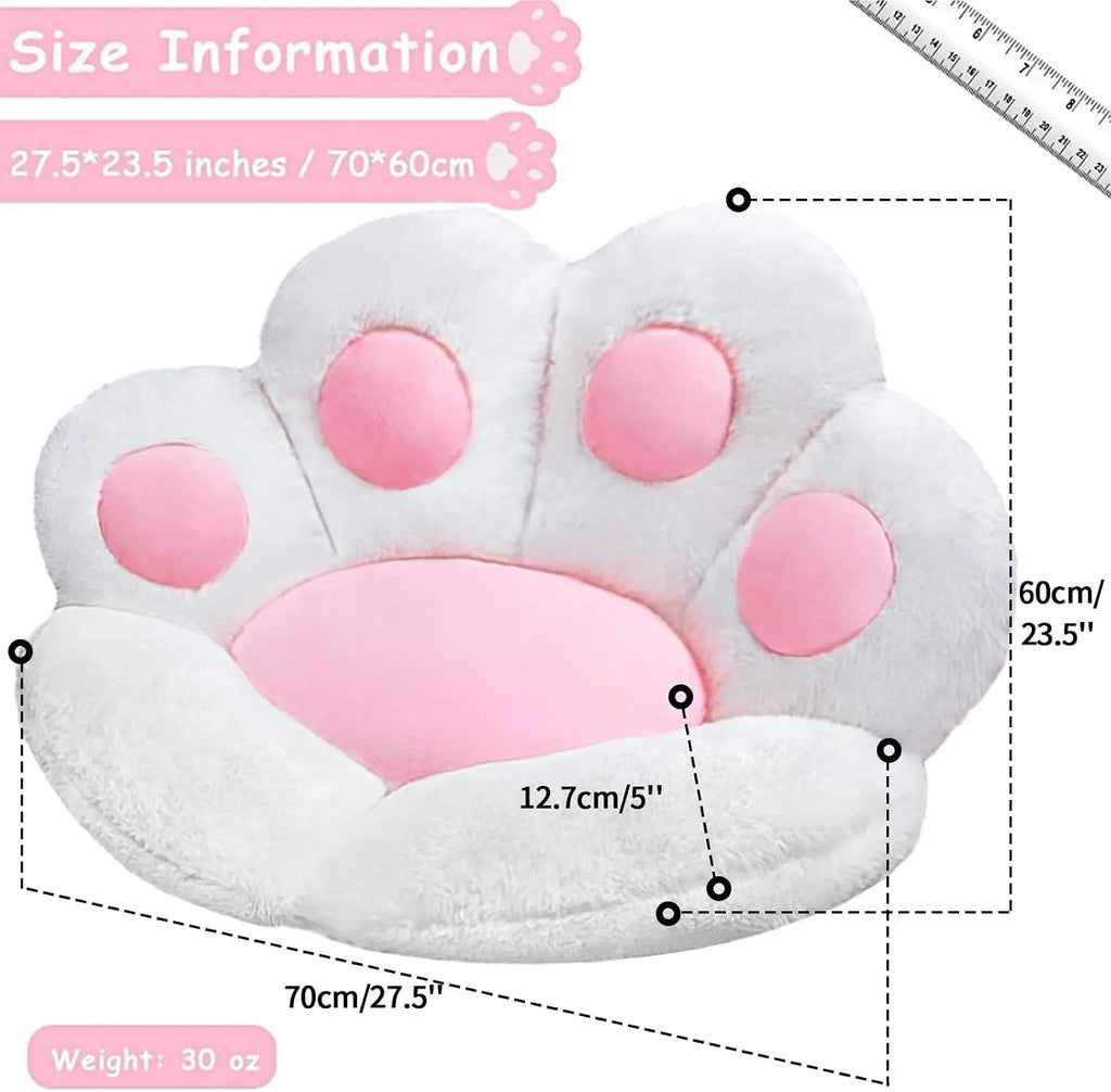 Cat Paw Plush Seat Cushion 28"x24" Kawaii Gaming Chair Pillow for Gamer Girl, Worker & Room Decor (White)