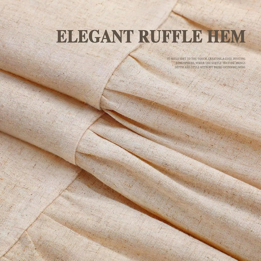Farmhouse Linen Shower Curtain with Ruffle Hem – Beige Boho Rustic Bathroom Decor, 72" W x 72" L