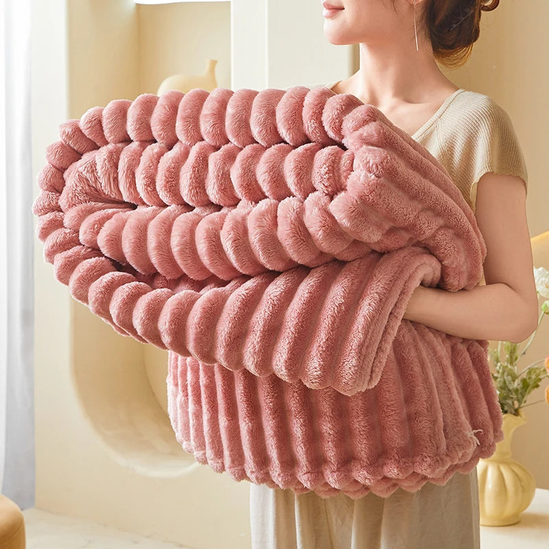 Ribbed Fleece Blanket – Soft Warm Plush Throw for Twin/Full/Queen/King Bed, Sofa & Home Decor