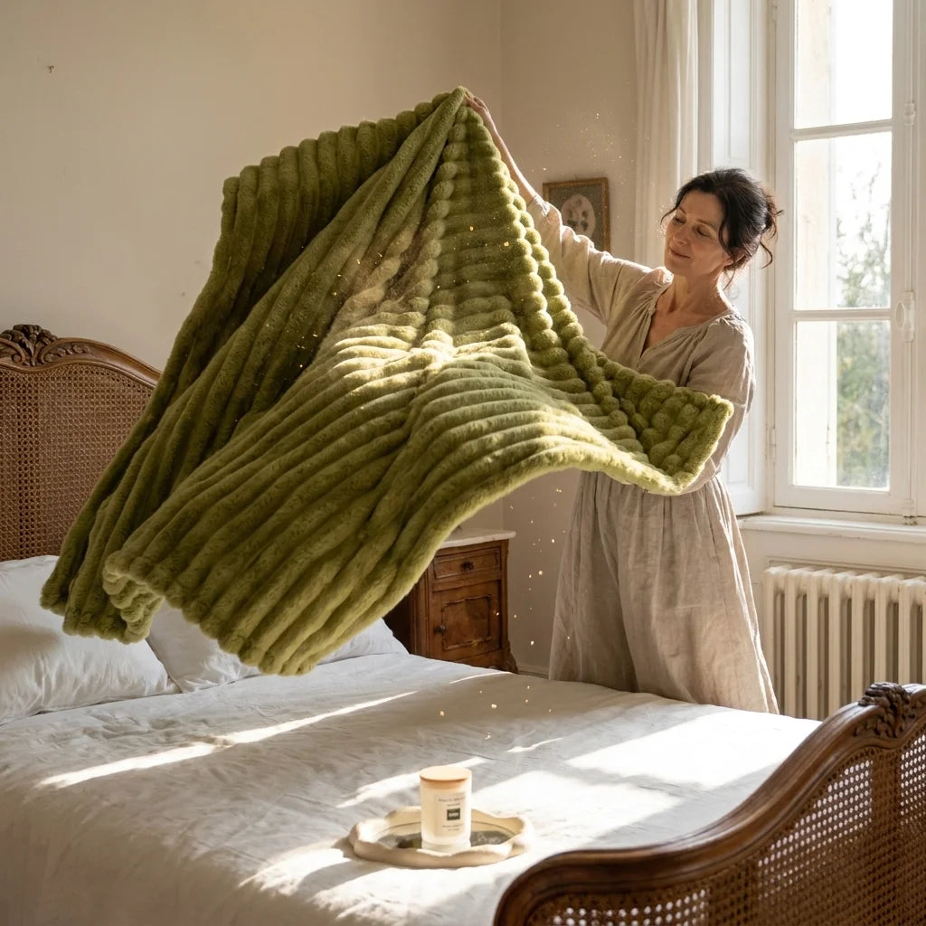 Ribbed Fleece Blanket – Soft Warm Plush Throw for Twin/Full/Queen/King Bed, Sofa & Home Decor