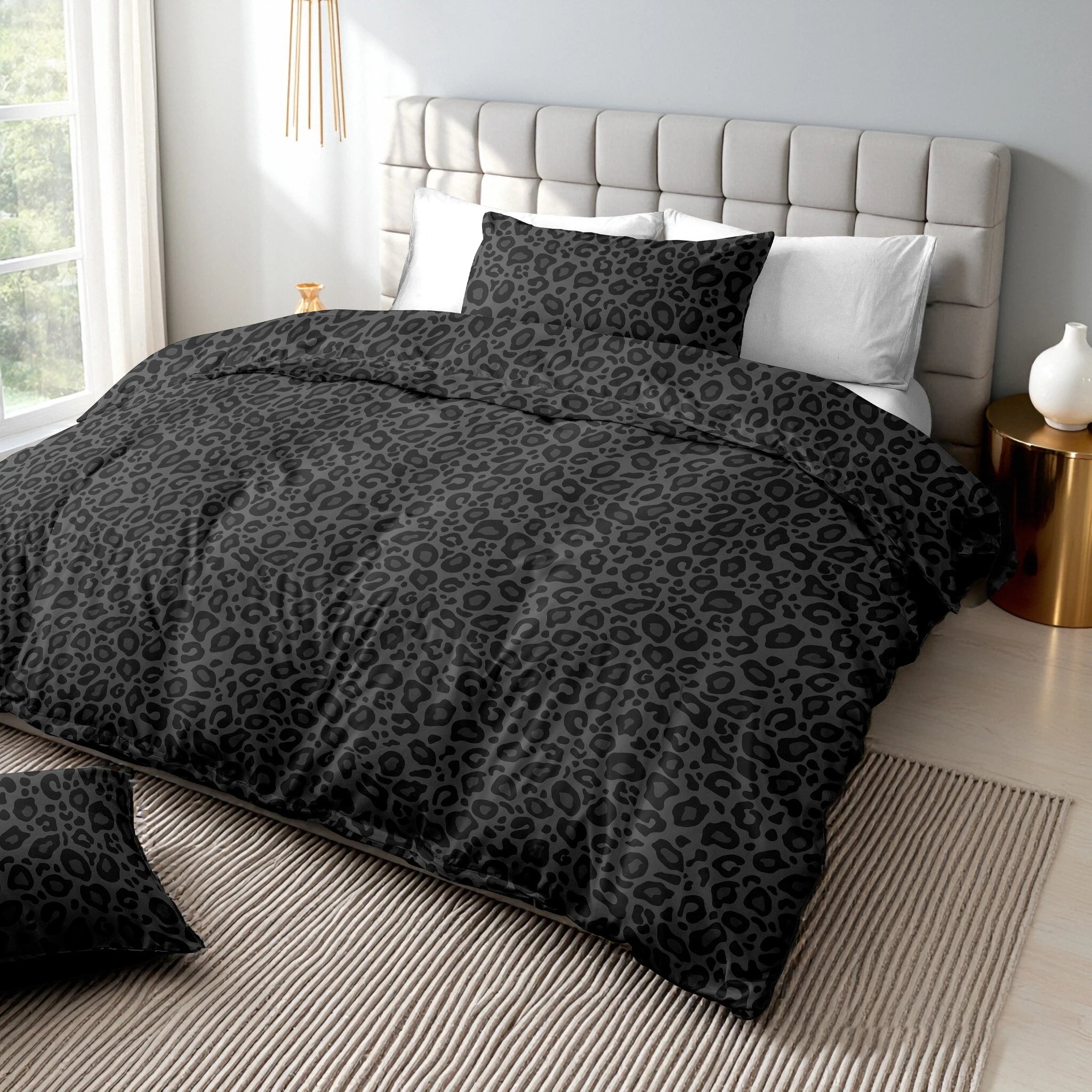 3PCS Black Leopard Print Bedding Set – Soft & Breathable Animal Print Bed Set, Twin/Full/Queen/King, Gift Idea