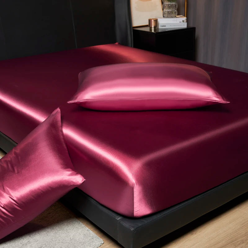 Luxury Satin Fitted Sheet Set - 35cm Height, King/Queen Size, Includes 2 Pillowcases, Timeless Elegance for Discerning Sleep