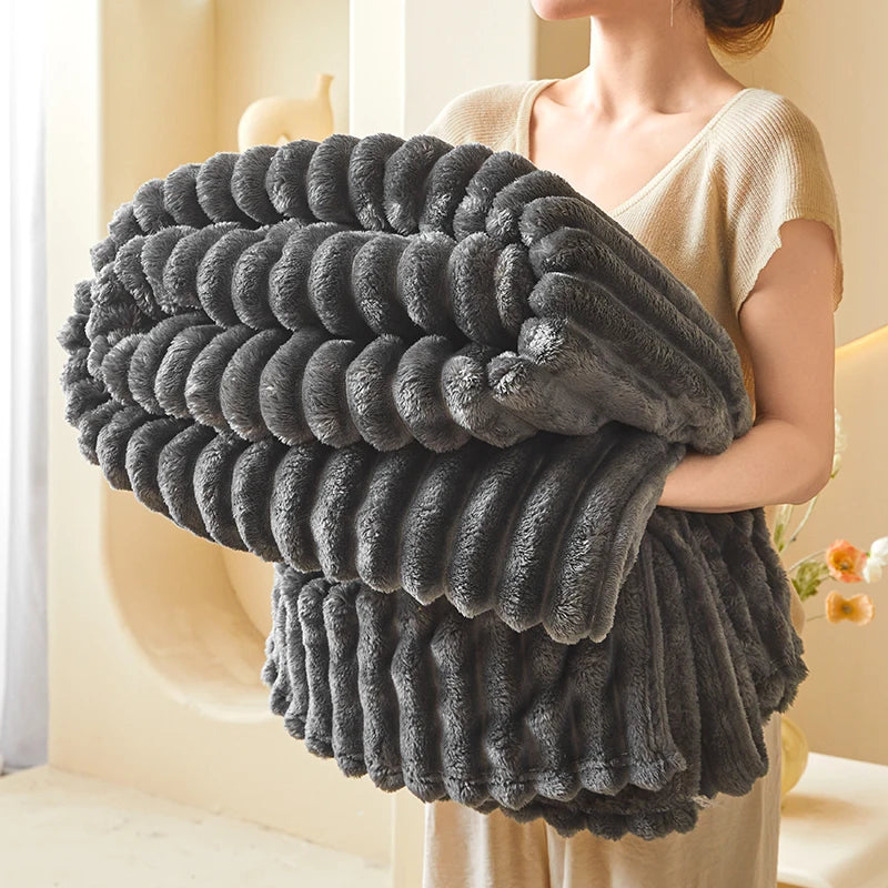 1PC Ribbed Fleece Blanket Twin/Full/Queen/King Soft Warm Textured Plush Throw for Bed Sofa Home Decor