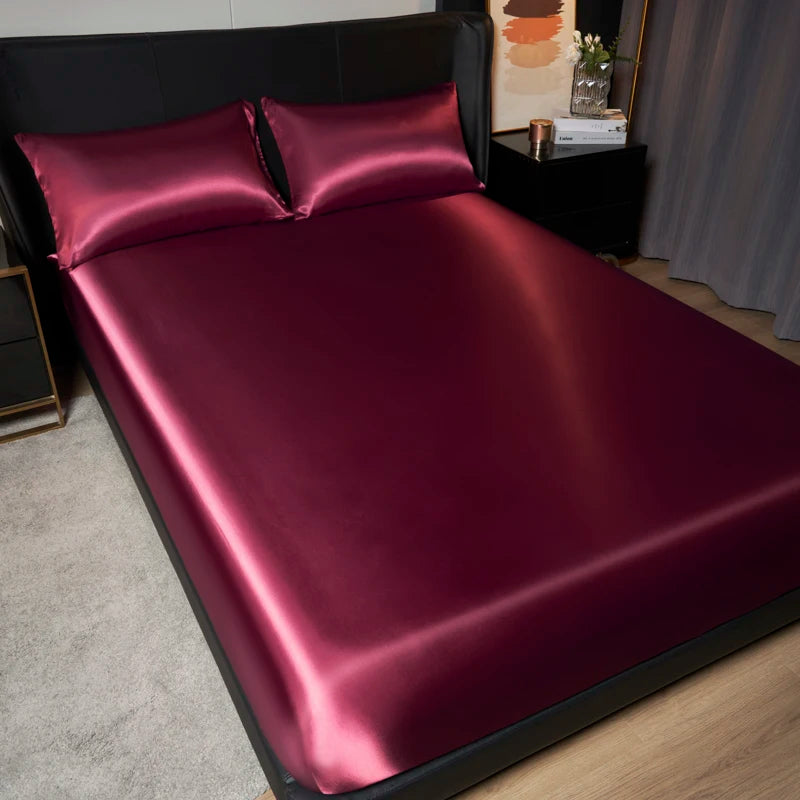 Luxury Satin Fitted Sheet Set - 35cm Height, King/Queen Size, Includes 2 Pillowcases, Timeless Elegance for Discerning Sleep