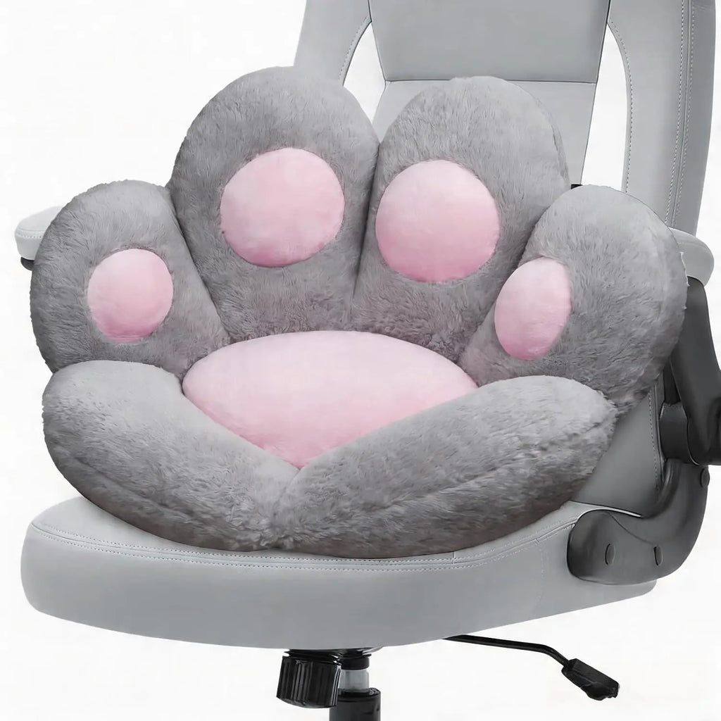 Cat Paw Plush Seat Cushion 28"x24" Kawaii Gaming Chair Pillow for Gamer Girl, Worker & Room Decor (White)