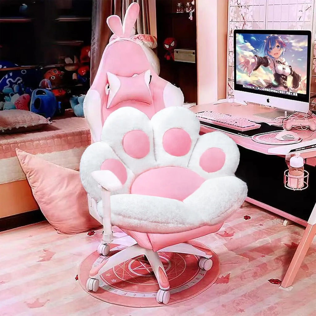 Cat Paw Plush Seat Cushion 28"x24" Kawaii Gaming Chair Pillow for Gamer Girl, Worker & Room Decor (White)
