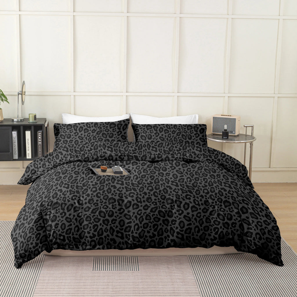 3PCS Black Leopard Print Bedding Set – Soft & Breathable Animal Print Bed Set, Twin/Full/Queen/King, Gift Idea