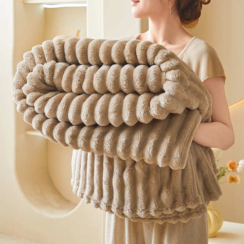 Ribbed Fleece Blanket – Soft Warm Plush Throw for Twin/Full/Queen/King Bed, Sofa & Home Decor