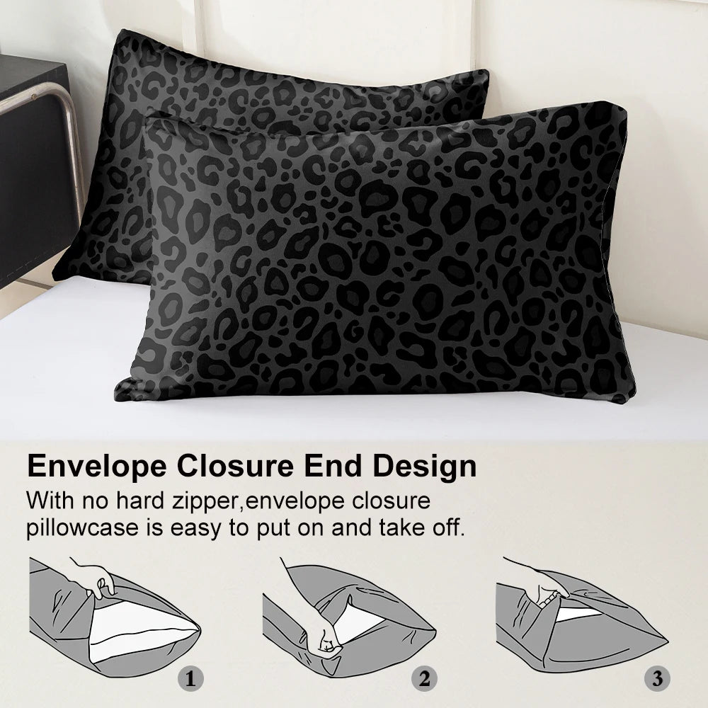 3PCS Black Leopard Print Bedding Set – Soft & Breathable Animal Print Bed Set, Twin/Full/Queen/King, Gift Idea