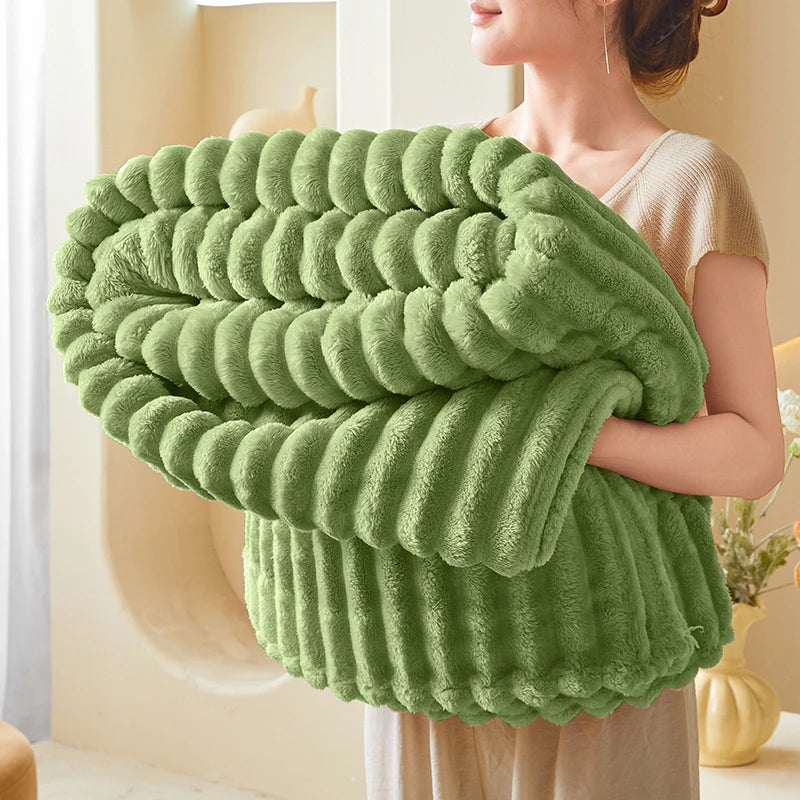 1PC Ribbed Fleece Blanket Twin/Full/Queen/King Soft Warm Textured Plush Throw for Bed Sofa Home Decor