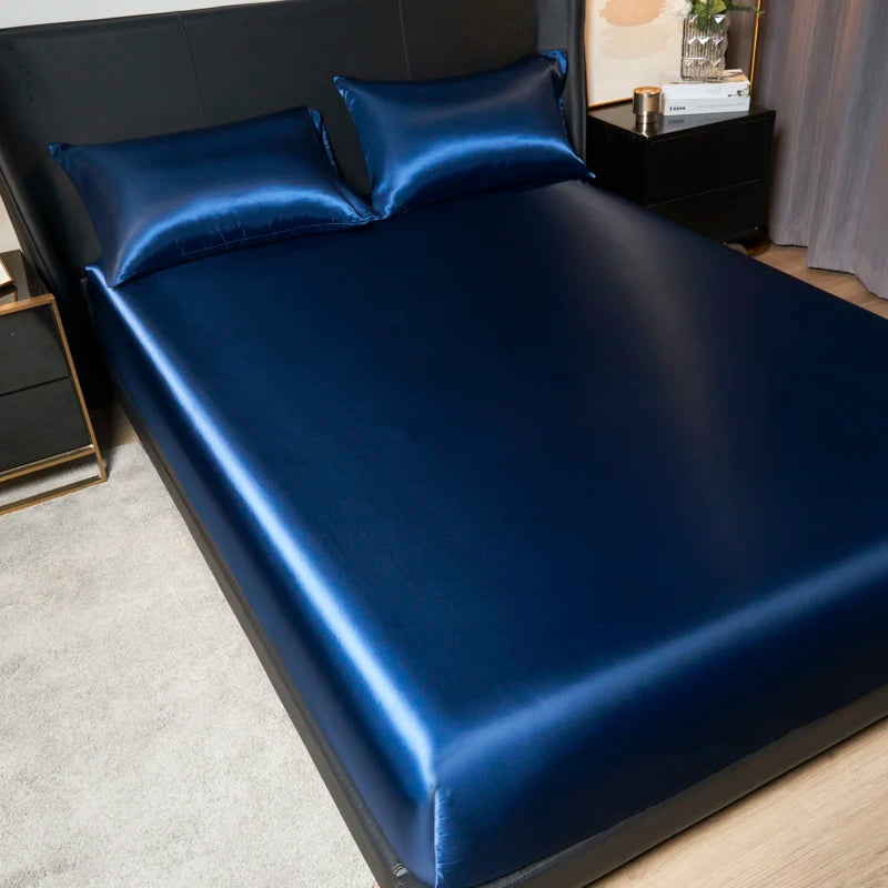 Luxury Satin Fitted Sheet Set - 35cm Height, King/Queen Size, Includes 2 Pillowcases, Timeless Elegance for Discerning Sleep
