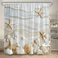 Elegant Coastal Shower Curtain with Beach Waves, Starfish & Seashells – 3D Print Waterproof Bathroom Decor