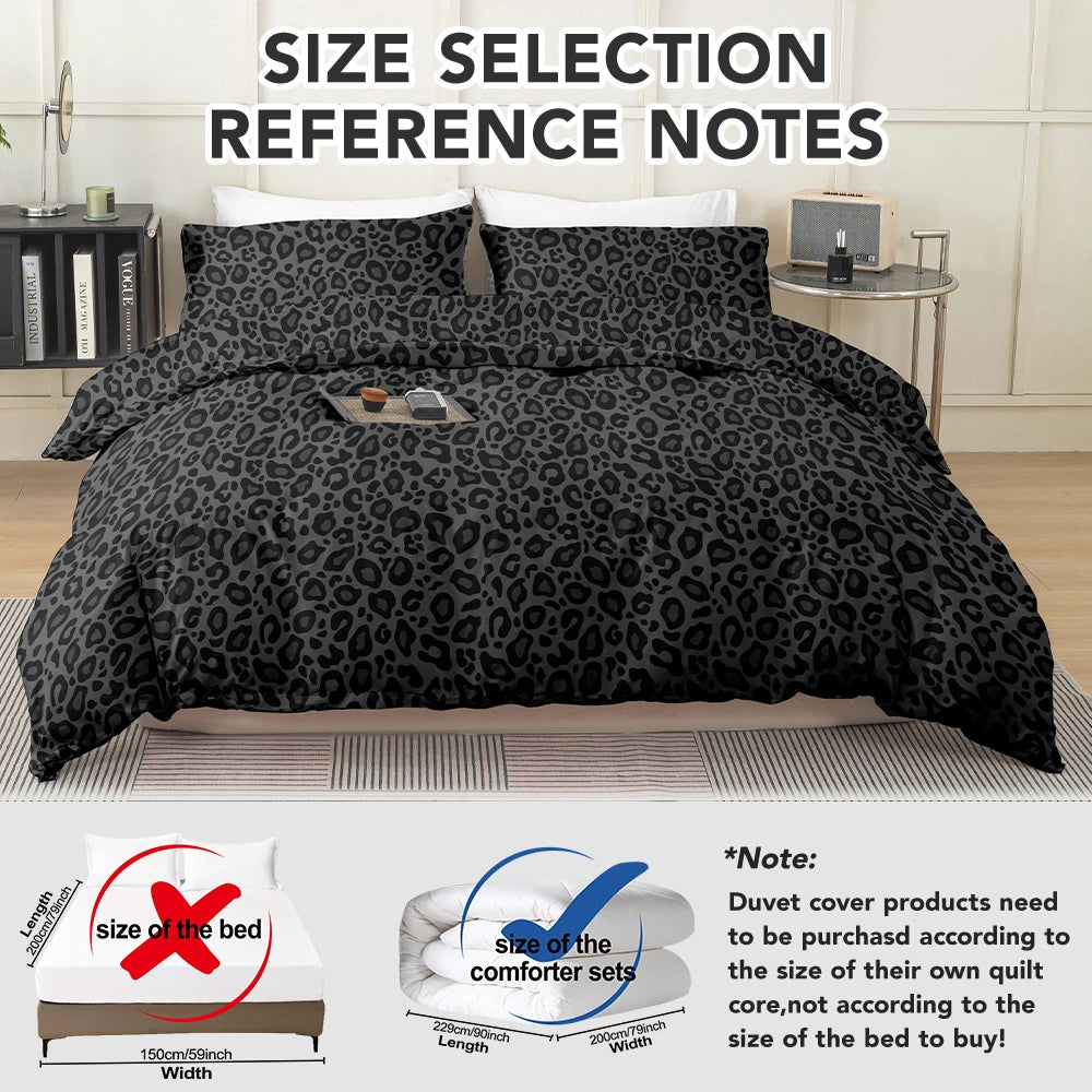 3PCS Black Leopard Print Bedding Set – Soft & Breathable Animal Print Bed Set, Twin/Full/Queen/King, Gift Idea