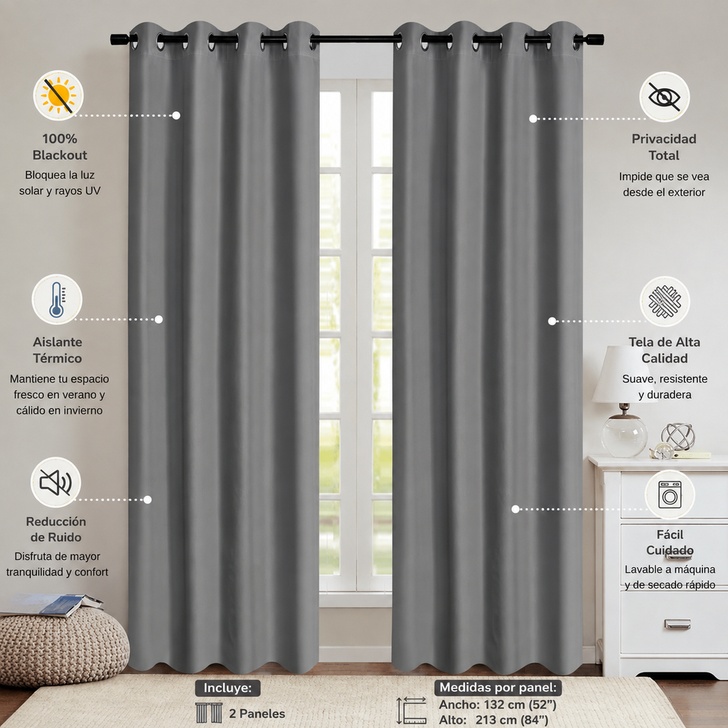2pcs Modern 100% Blackout Curtain with Coated Lining, Curains for Bedroom, Living Room, Dining Room, Bathroom, Home Decor