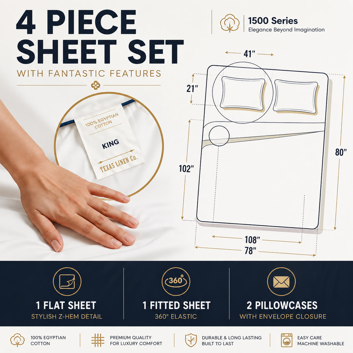Luxury 100% Egyptian Cotton King Sheet Set – 1500 Series | 4-Piece Bedding Set | Deep Pocket Fits Mattresses Up to 17" | Ultra Soft, Breathable & Hotel Quality | Dark Grey